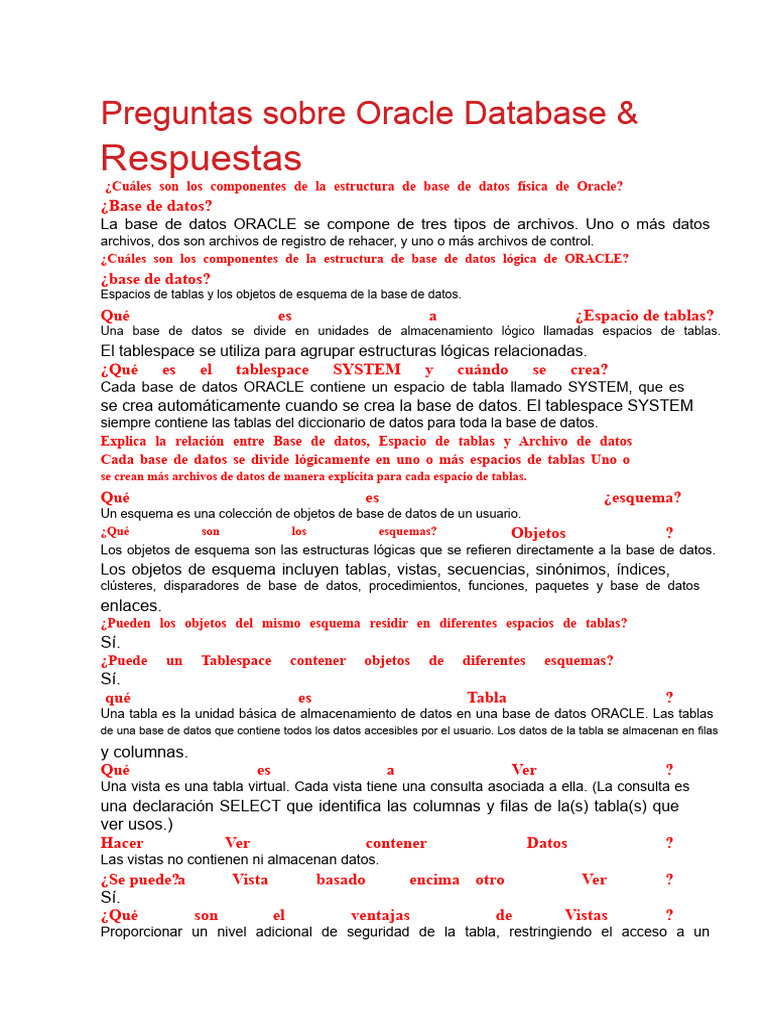 Estructura de Oracle Database: Guía Completa | PDF | Bases de datos ...