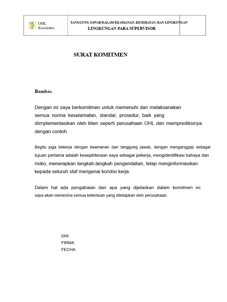 Komitmen Keamanan dan Kesehatan Kerja | PDF