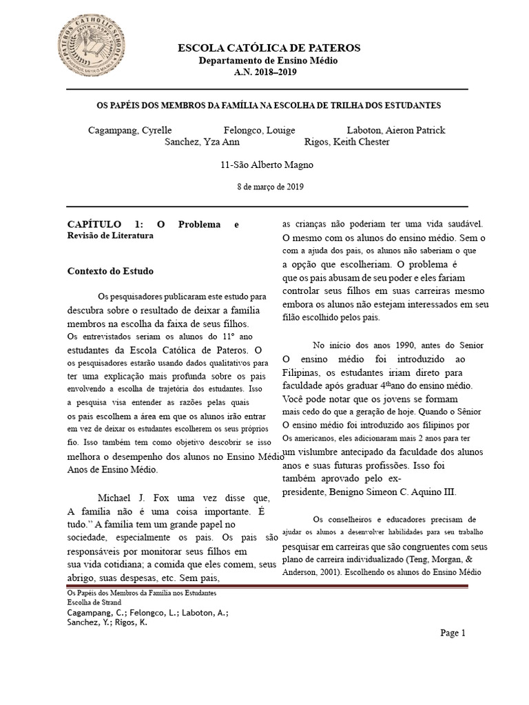Papel da Família na Escolha Escolar | PDF | Família | Amostragem ...