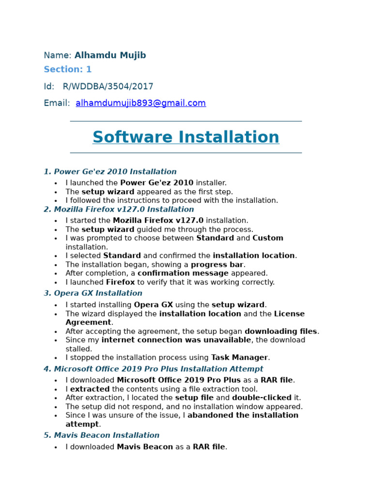 Software Installation Guide by Alhamdu Mujib | PDF