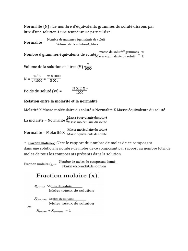 Normalité et fraction molaire en solutions | PDF | Concentration ...