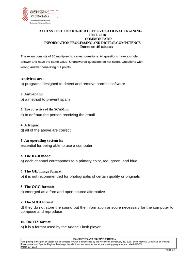 Solutions Access Test For Higher Level Vocational Training June 2018 ...