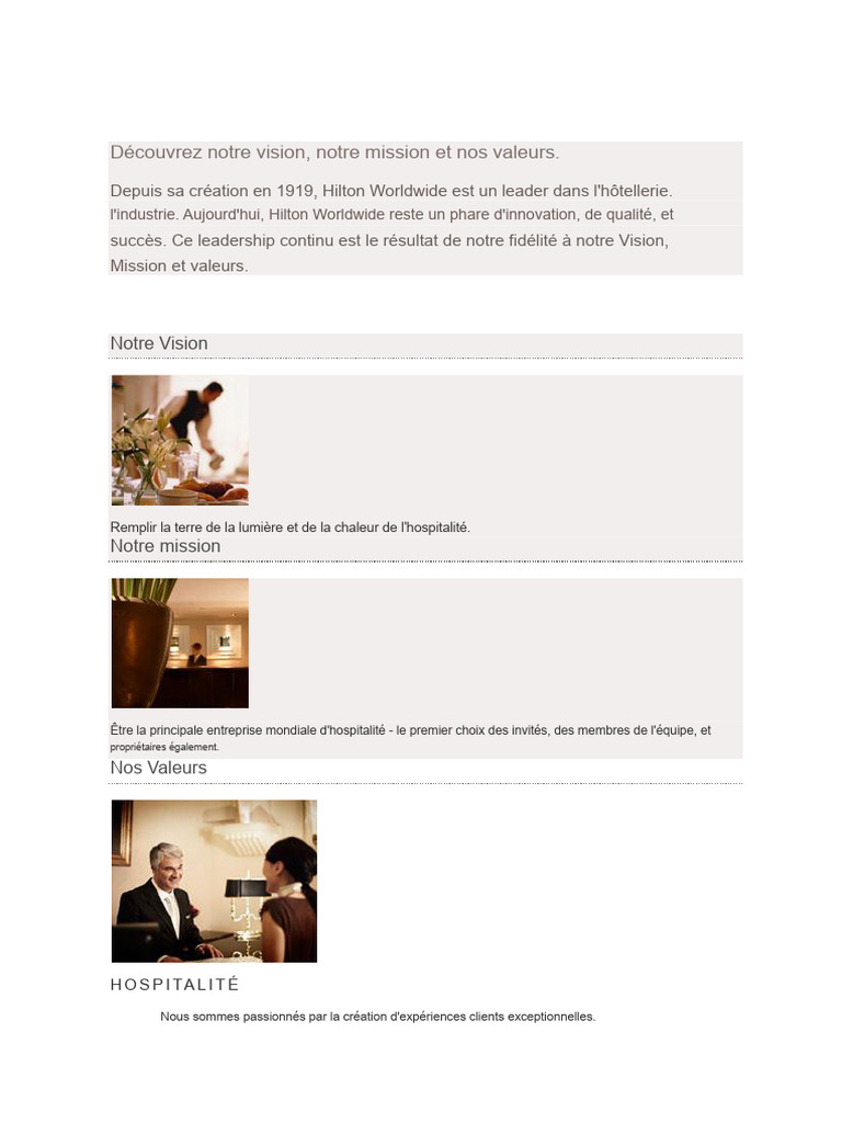 Vision, Mission et Valeurs de Hilton | PDF