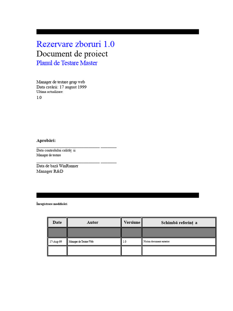 Plan de Testare Pentru Rezervarea Zborurilor | PDF