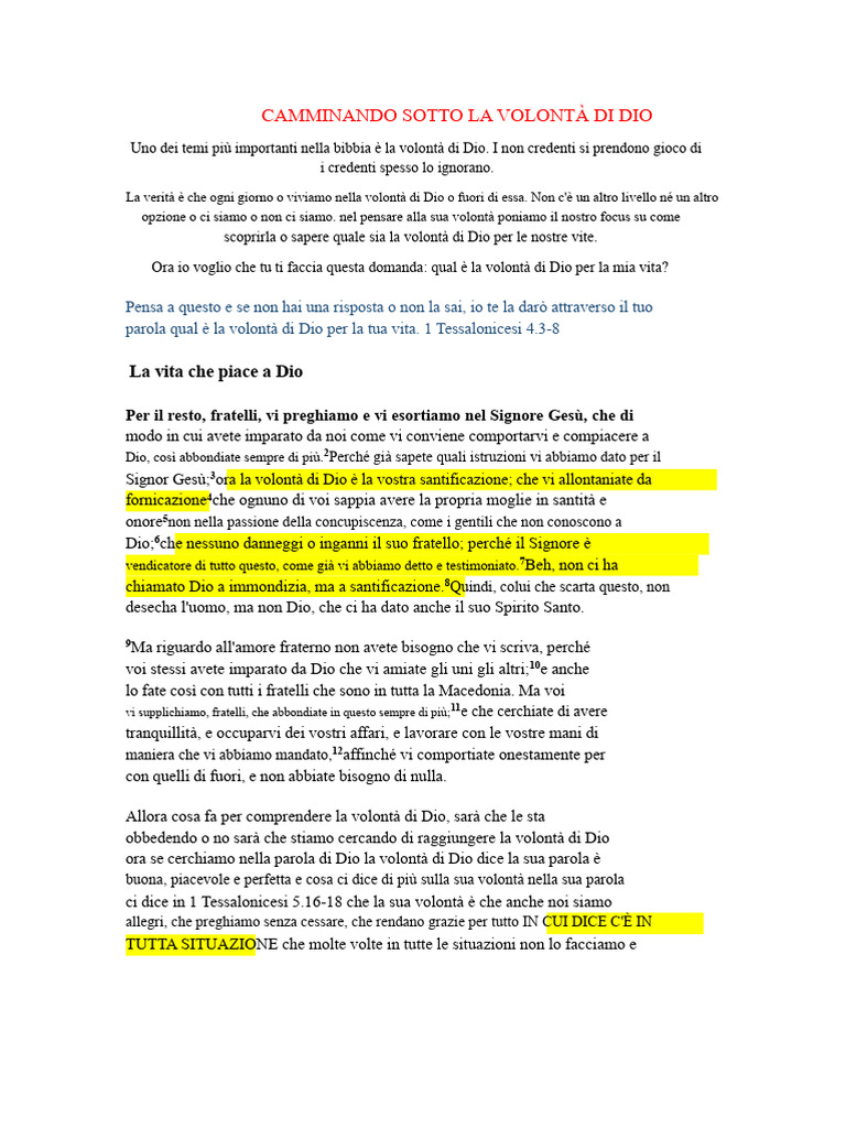 Camminando Sotto La Volontà Di Dio | PDF