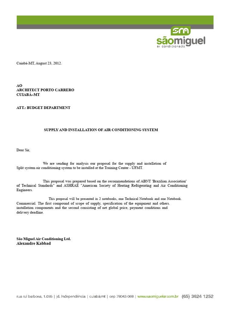 Air Conditioning Installation Proposal | PDF | Pipe (Fluid Conveyance ...