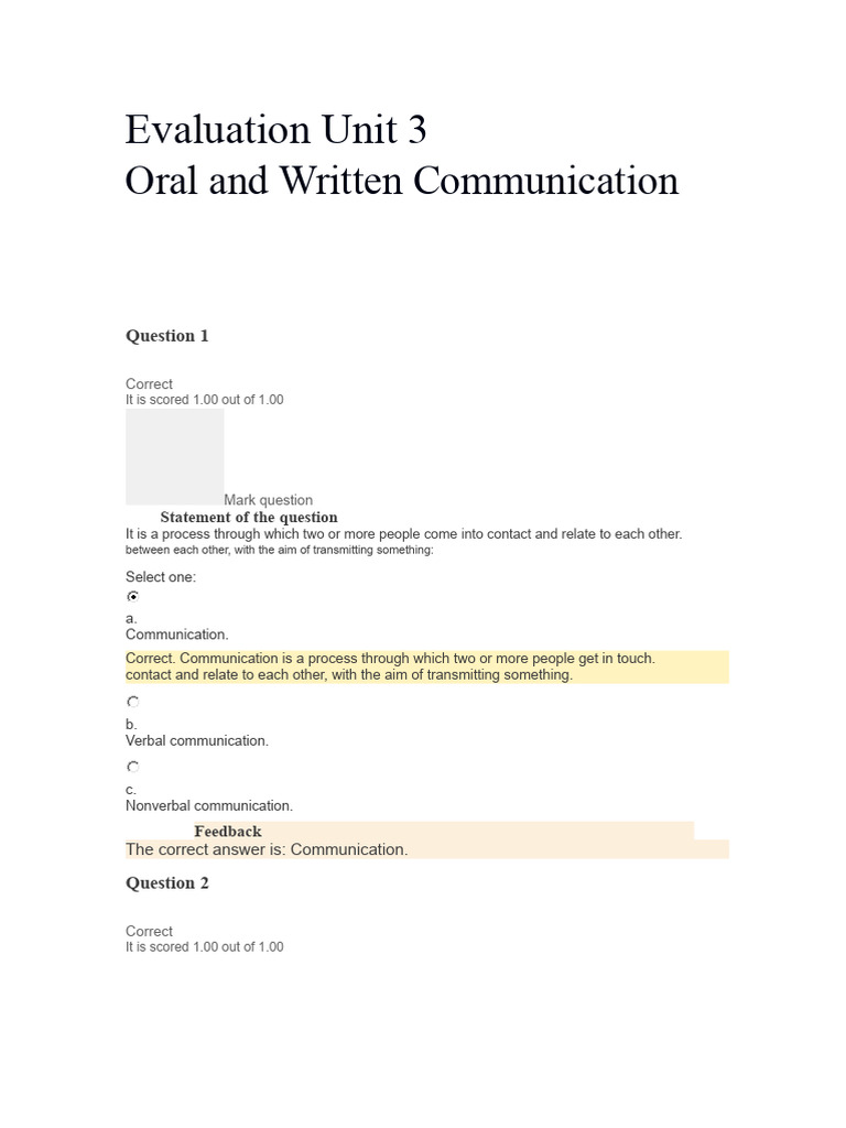 Oral and Written Communication Evaluation | PDF | Communication ...