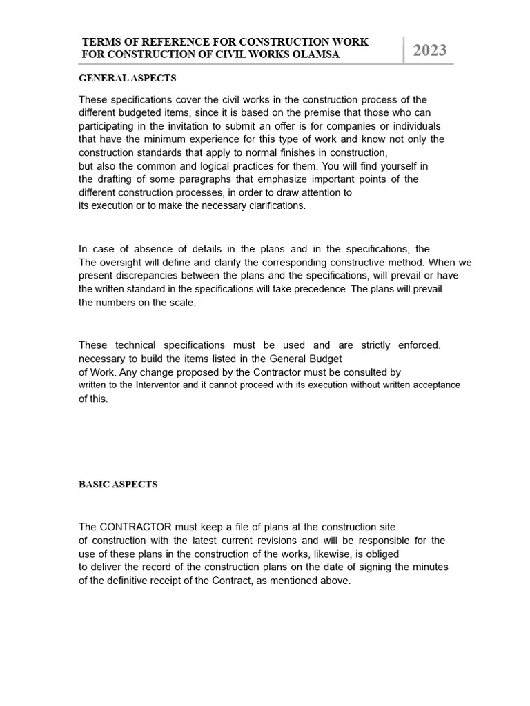 Terms of Reference For Civil Works | PDF | Specification (Technical ...