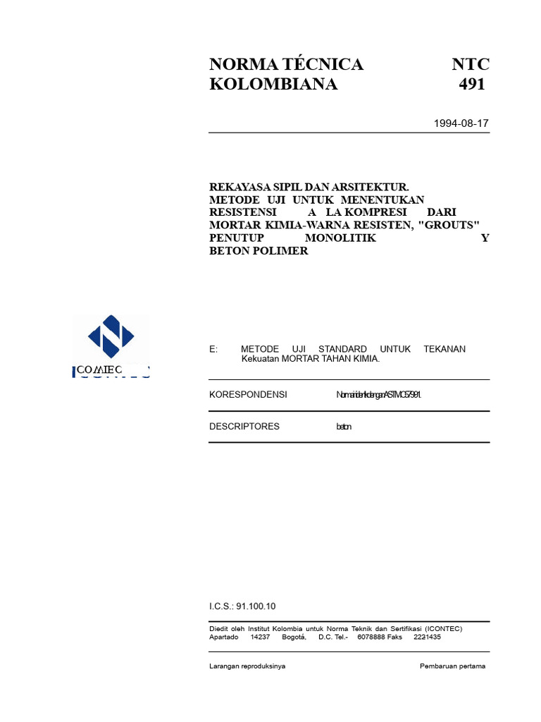 Uji Kompresi Mortar Kimia NTC 491 | PDF