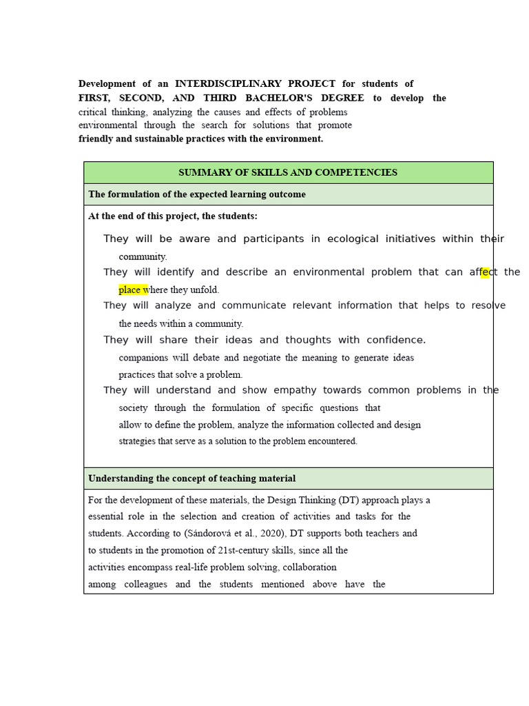 Interdisciplinary Environmental Project | PDF | Thought | Critical Thinking