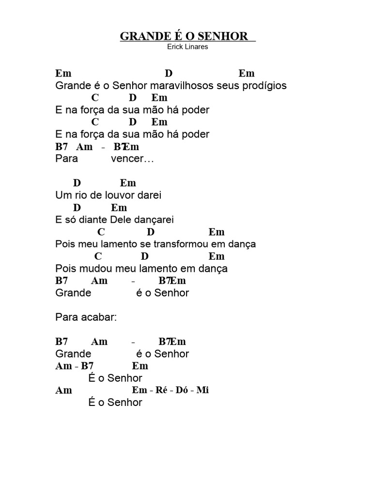 Grande é o Senhor: Letra e Louvor | PDF