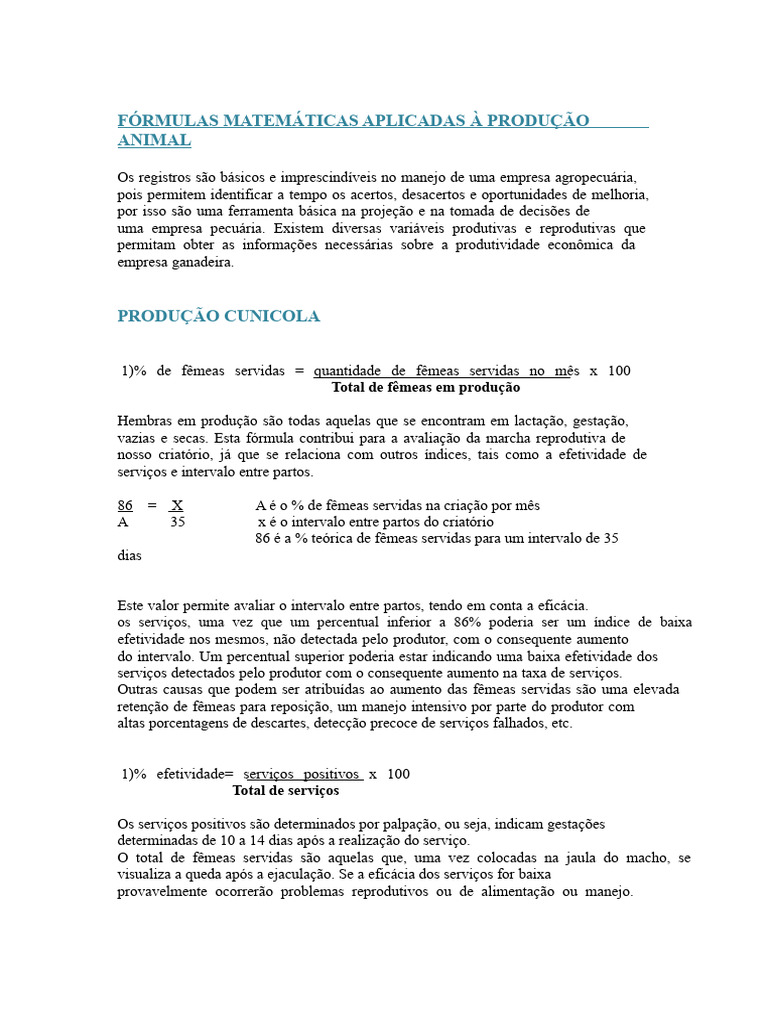 Fórmulas de Produção Animal e Manejo | PDF | Ovelhas | Amamentação
