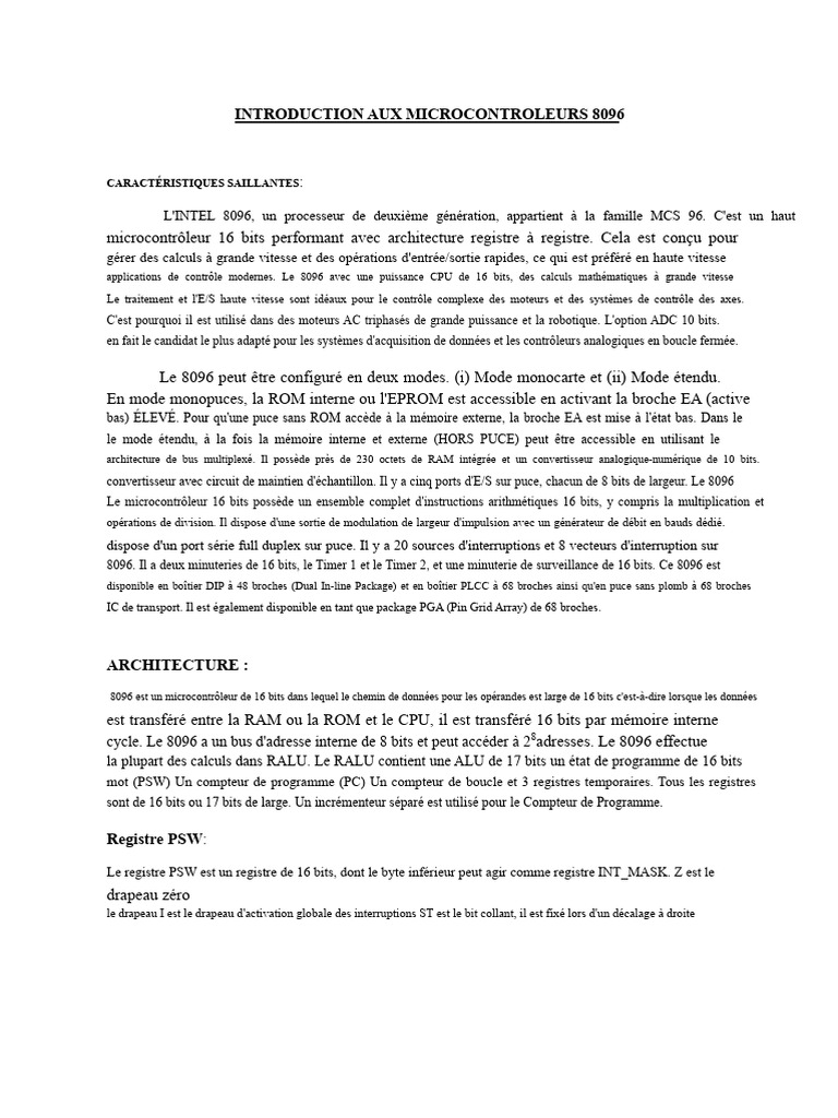 Introduction au microcontrôleur Intel 8096 | PDF | Entrée/Sortie ...