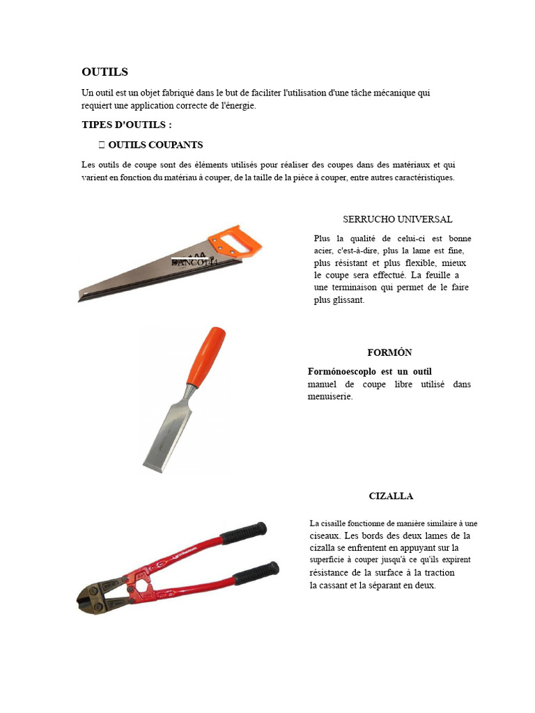 Types d'outils et leur utilisation | PDF | Marteau (outil)