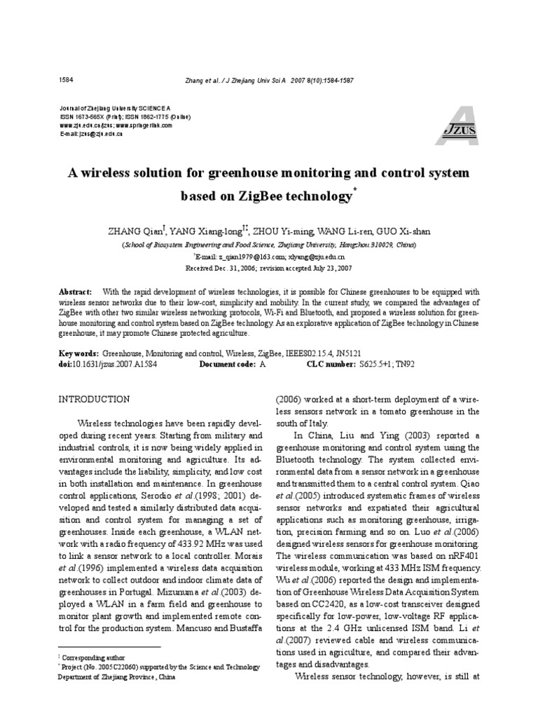 A Wireless Solution For Greenhouse Monitoring and Control System | PDF ...