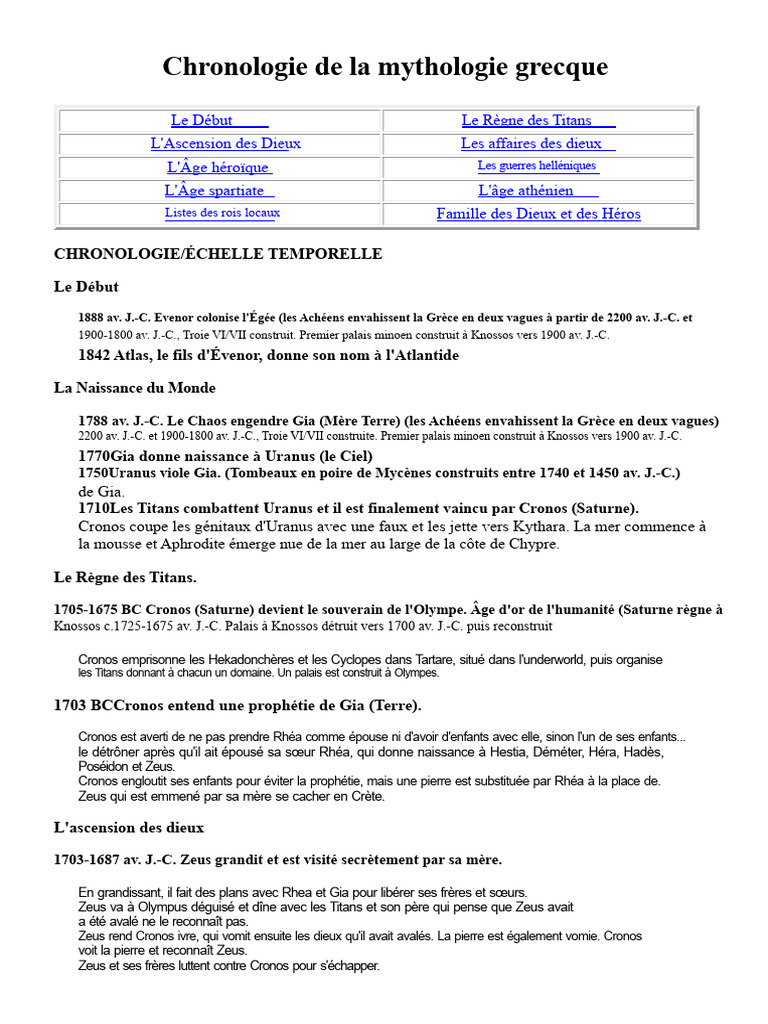 Chronologie de la mythologie grecque | PDF | Zeus | Divinités grecques