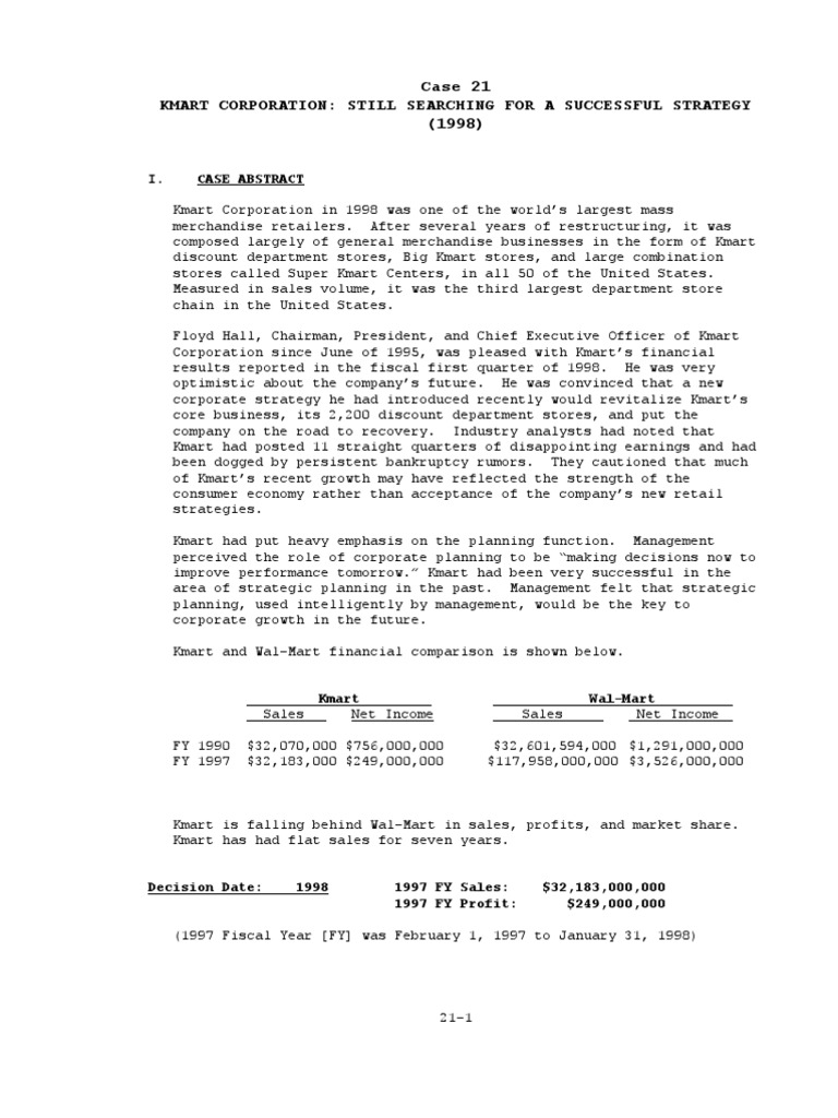 Case Study Kmart Corporation Still Searching For A Successful Strategy