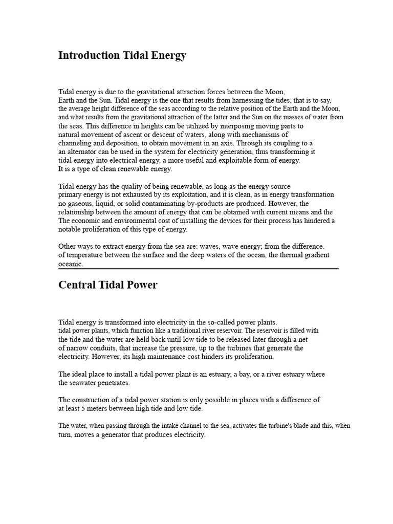 Understanding Tidal Energy Basics | PDF | Tide | Power Station