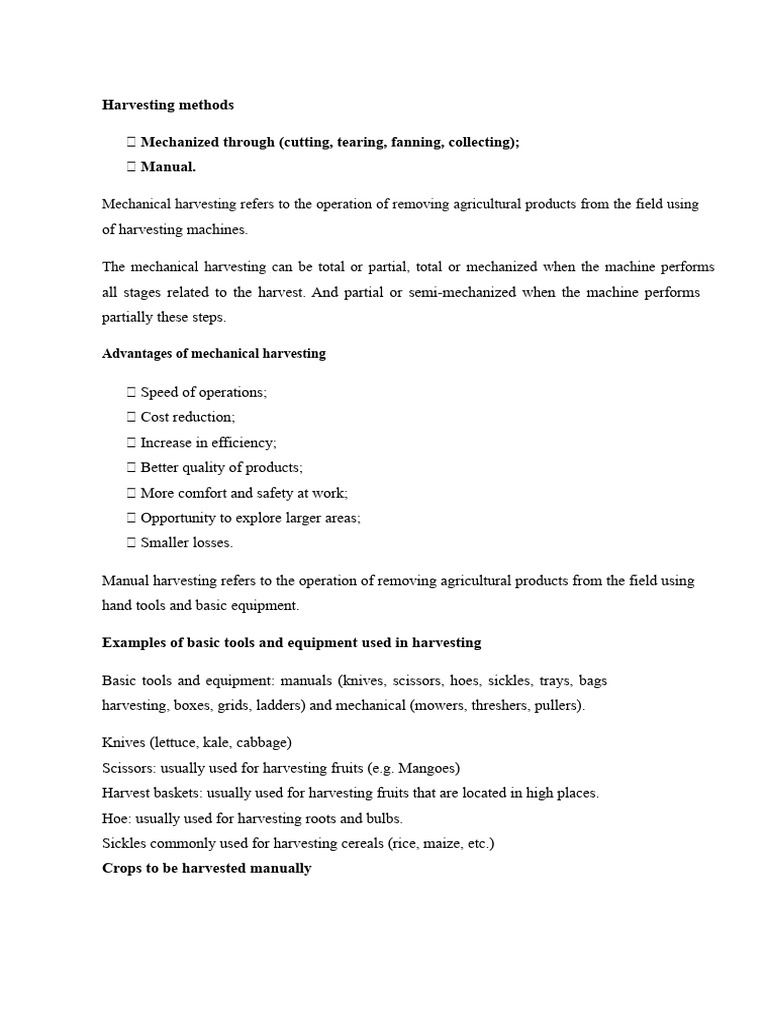 Harvesting Methods: Mechanical vs Manual | PDF | Tomato | Fruit