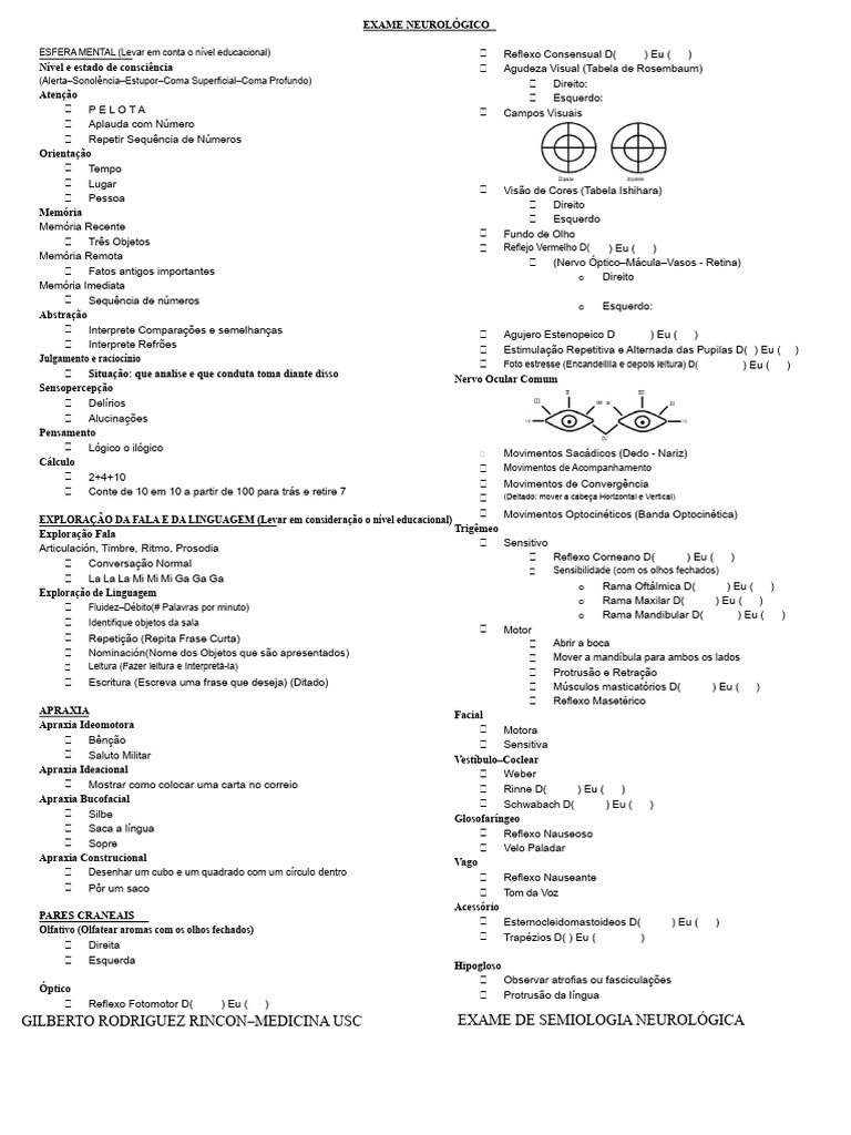 Exame Neurológico Completo e Detalhado | PDF | Sistema visual | Coma