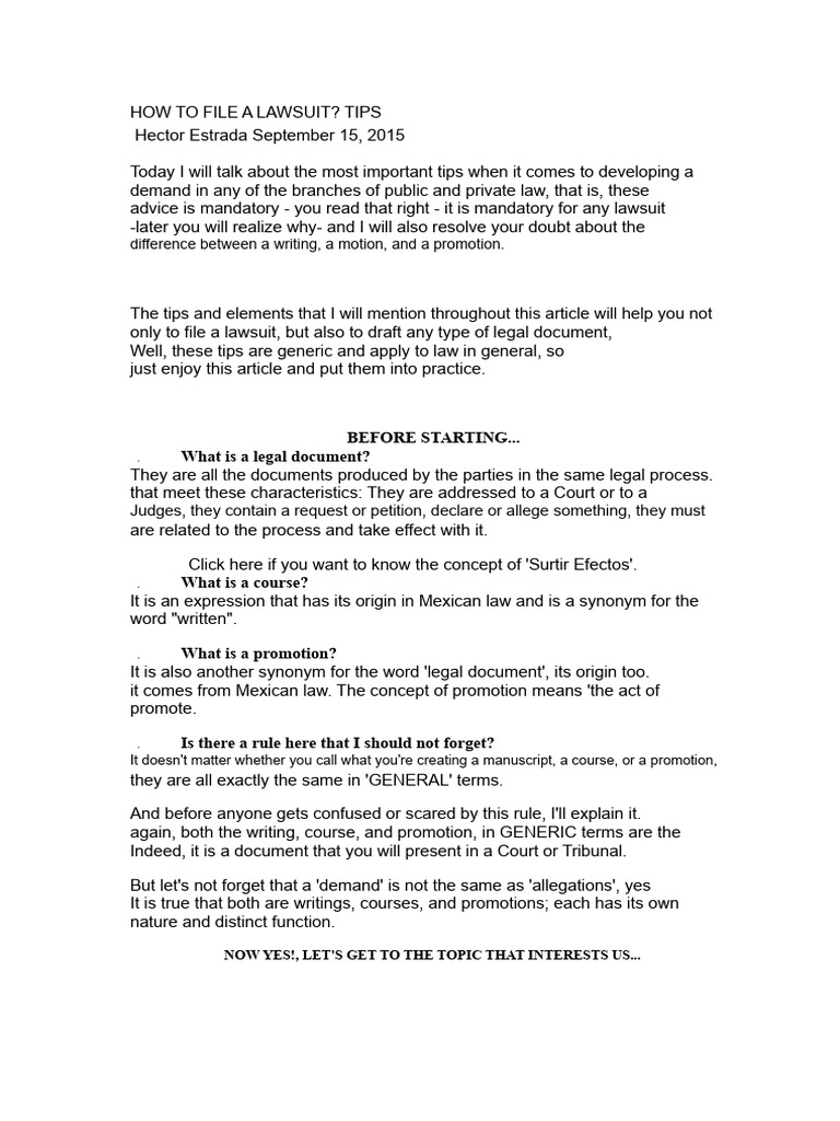 Essential Tips for Filing a Lawsuit | PDF | Lawsuit | Judge