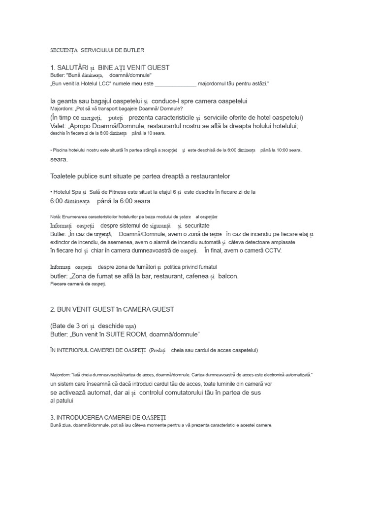 Secuența Serviciului de Chelner | PDF