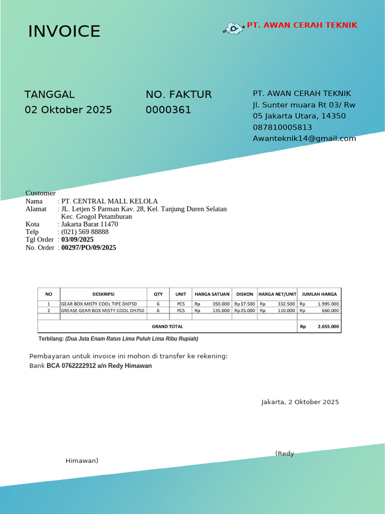INVOICE 361 Awt (CP Mistyfan Material) | PDF