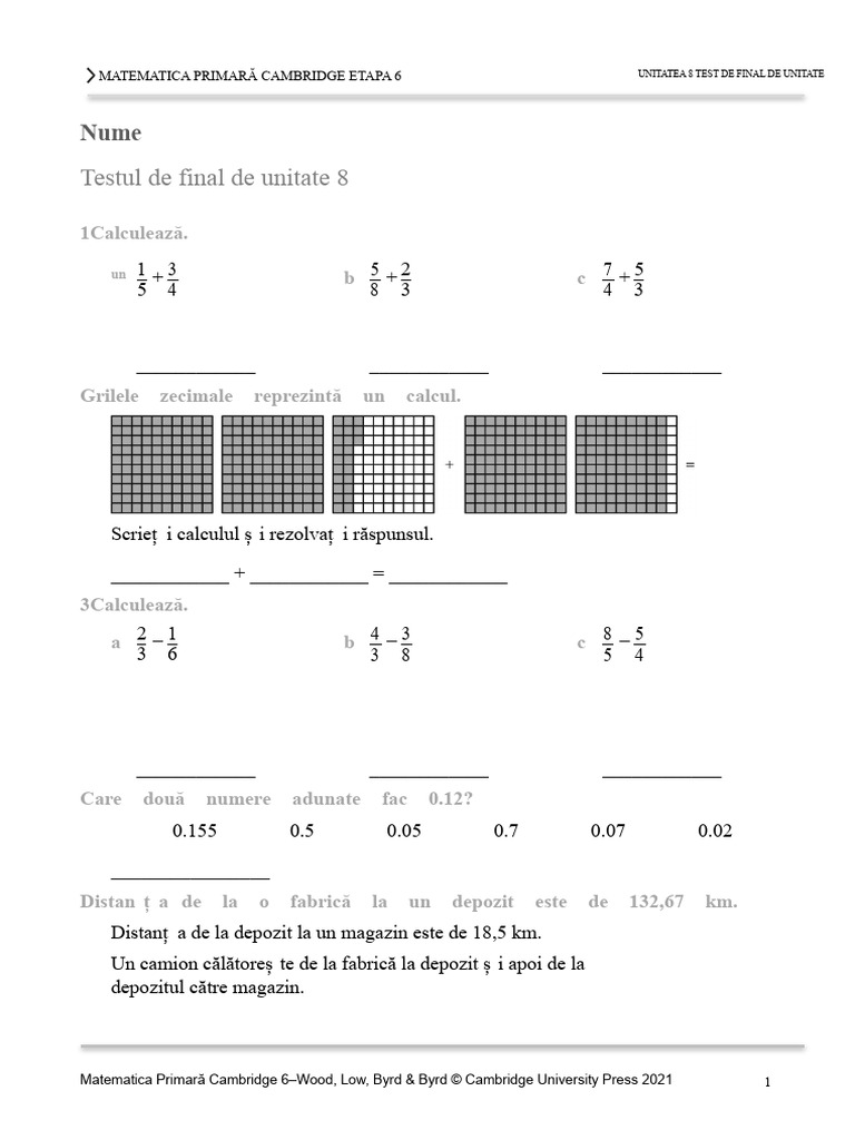 Prim Mat 6 2ed TR Unit 8 Test | PDF