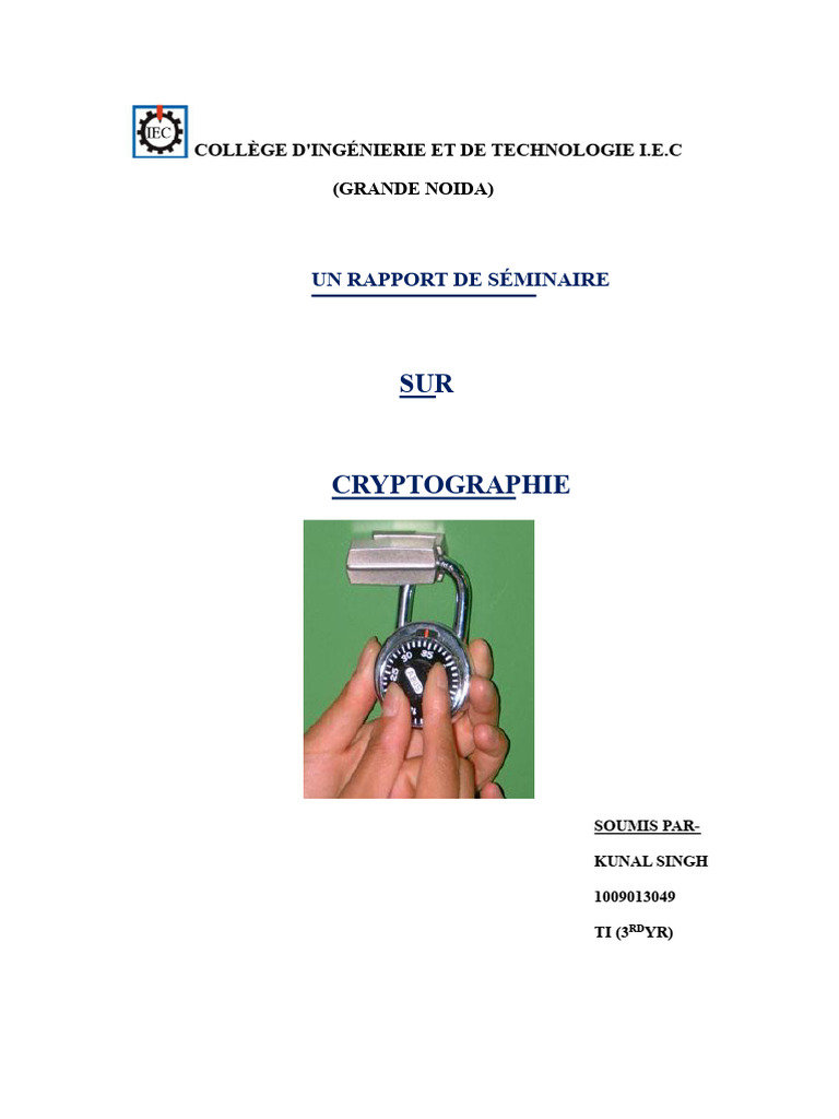 Rapport sur la cryptographie et sécurité des données | PDF | Public-key ...