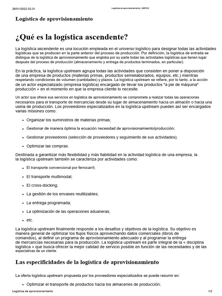 1-Logística de Aprovisionamiento - GEFCO | PDF | Logística | Obtención