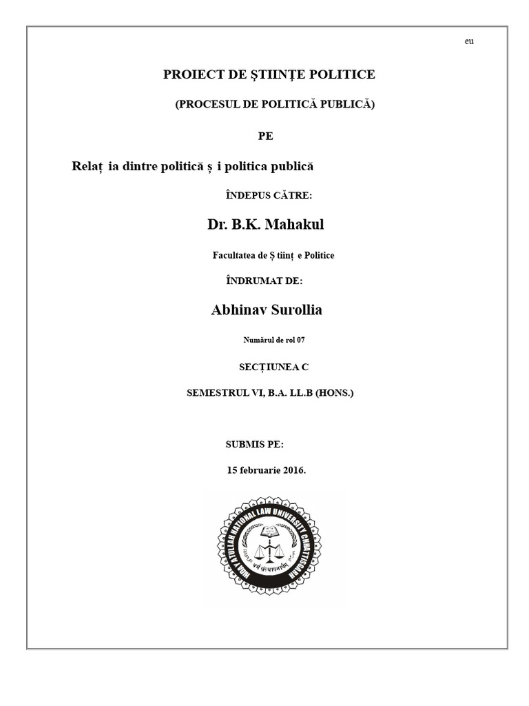 Proiect de Științe Politice | PDF