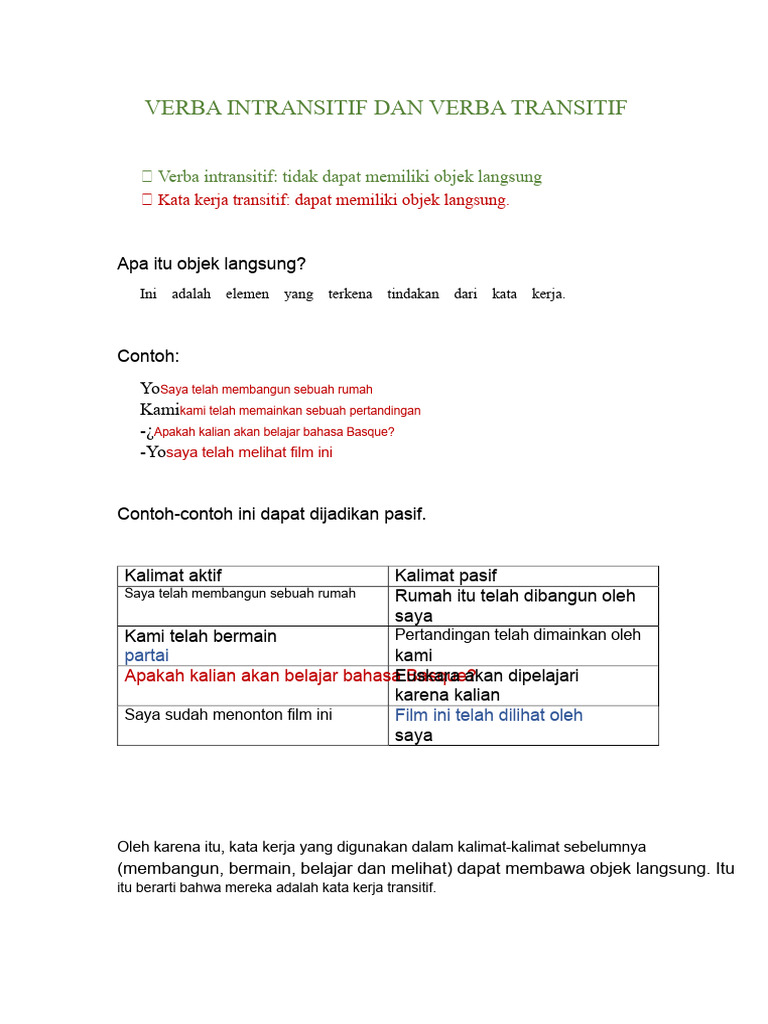 Perbedaan Verba Transitif dan Intransitif | PDF