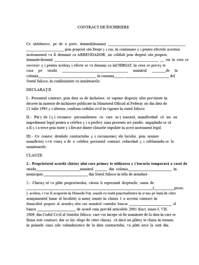 Contract de Închiriere | PDF