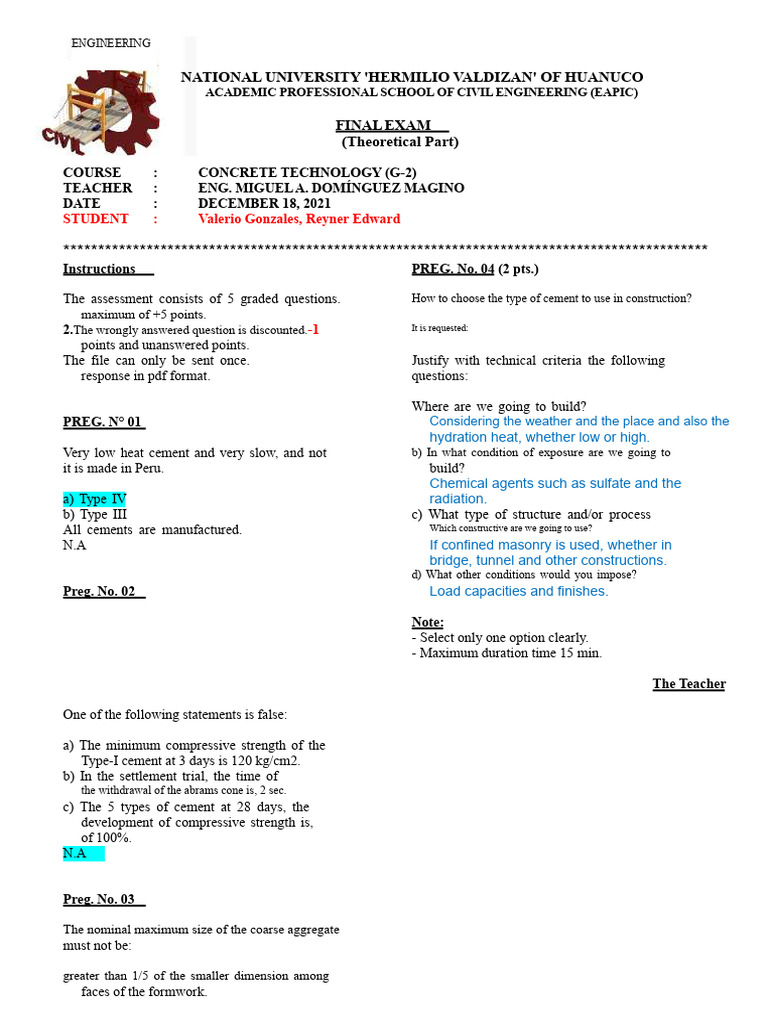 Concrete Technology Final Exam Guide | PDF | Concrete | Composite Material