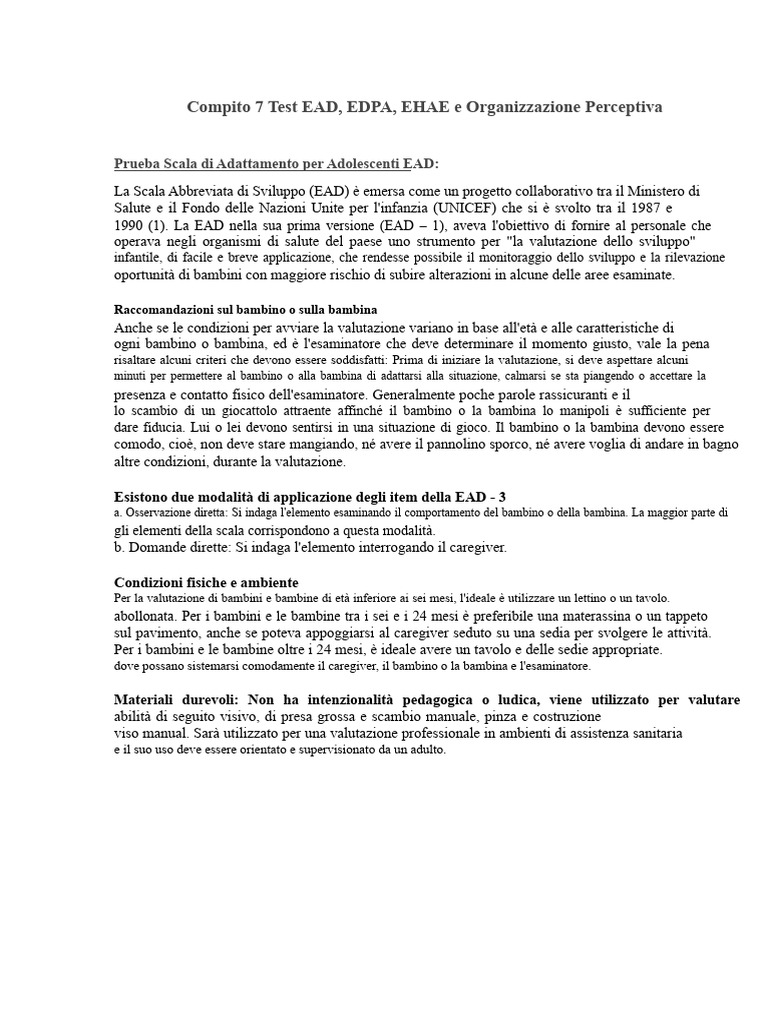 Test EAD, EDPA, EHAE e Organizzazione Perceptiva | PDF