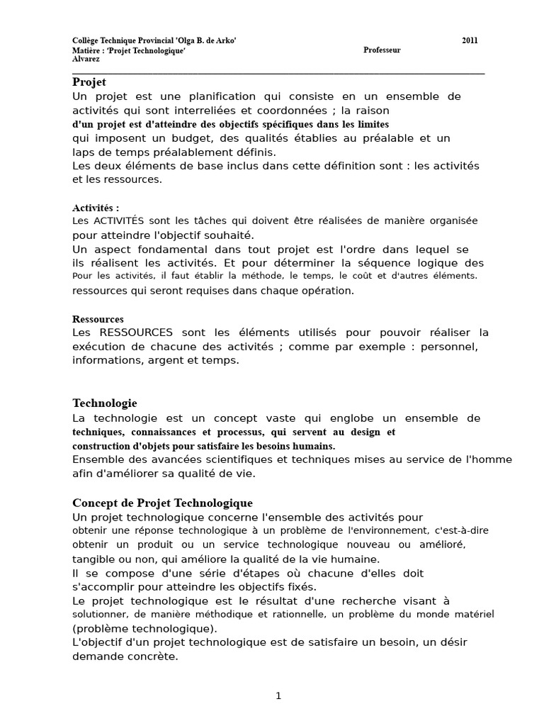 Projet Technologique - Étapes D'analyse Et de Conception | PDF ...
