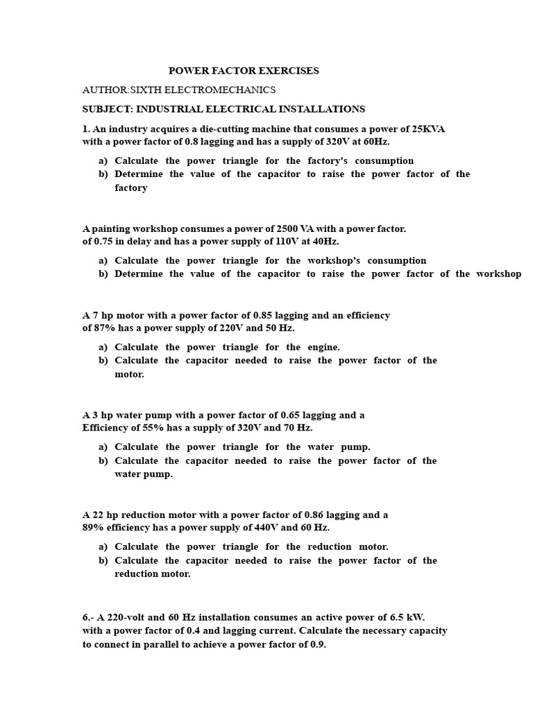 Power Factor Exercises | PDF | Ac Power | Physical Quantities