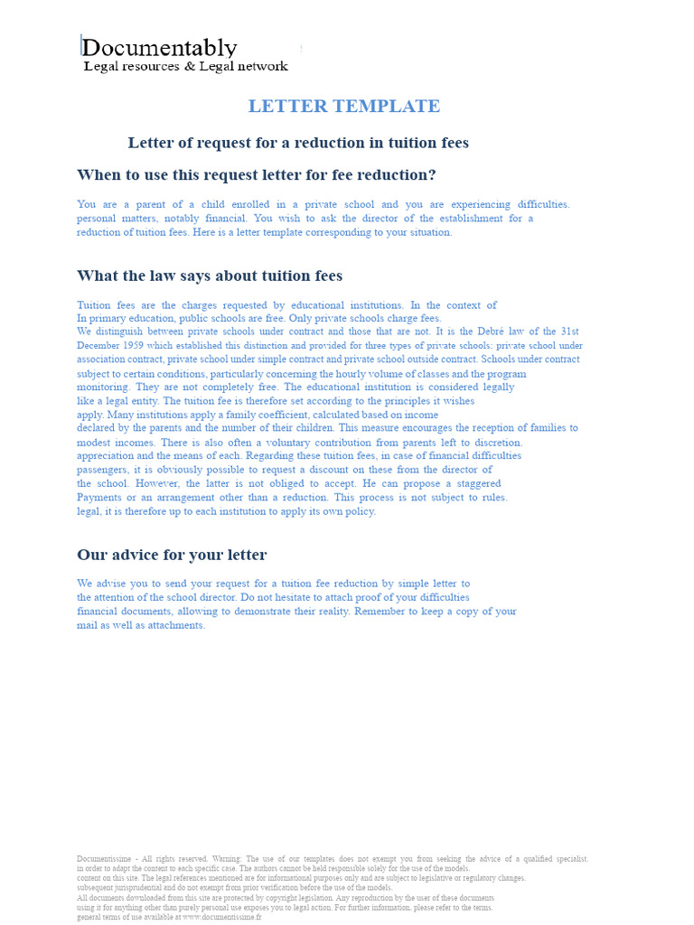 Tuition Fee Reduction Request Template | PDF | Fee | Justice