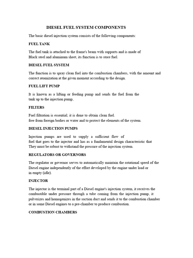 Diesel Fuel System Components Overview | PDF | Fuel Injection | Diesel ...