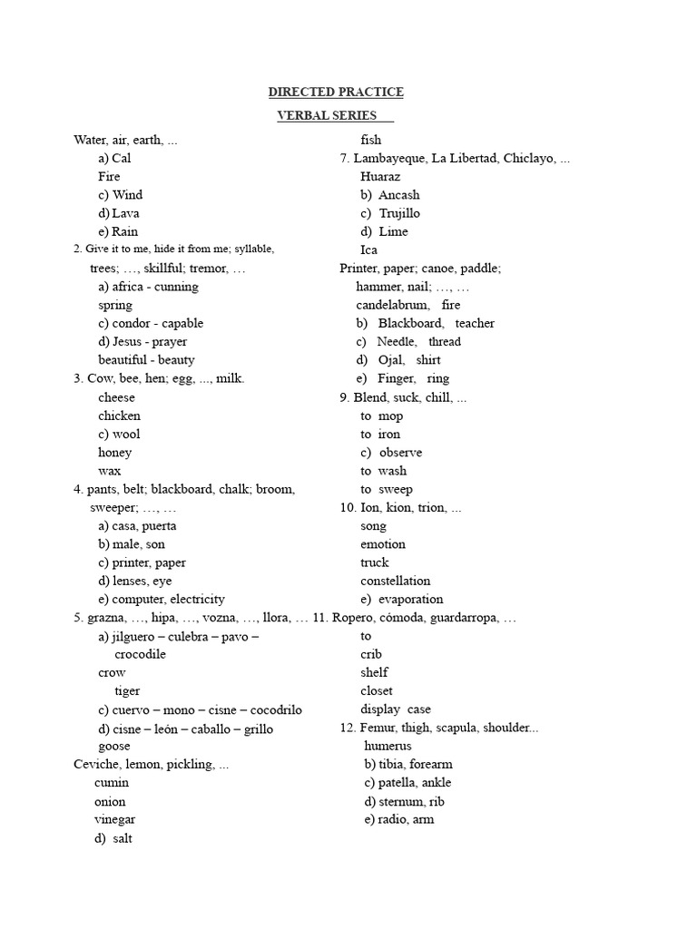 Verbal Series (ASSIGNMENT) - 5th Grade of Secondary. | PDF