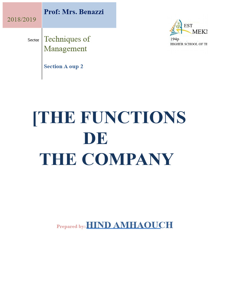 Functions of a Company Explained | PDF | Working Capital | Marketing