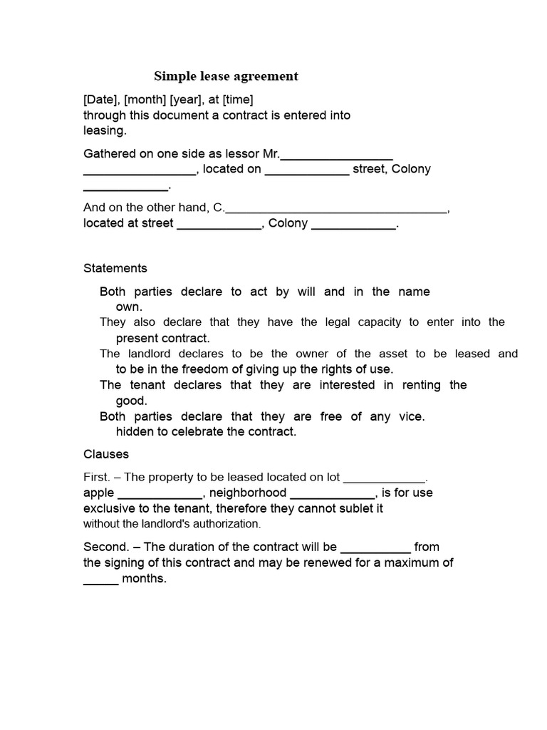 Simple Lease Agreement Template | PDF