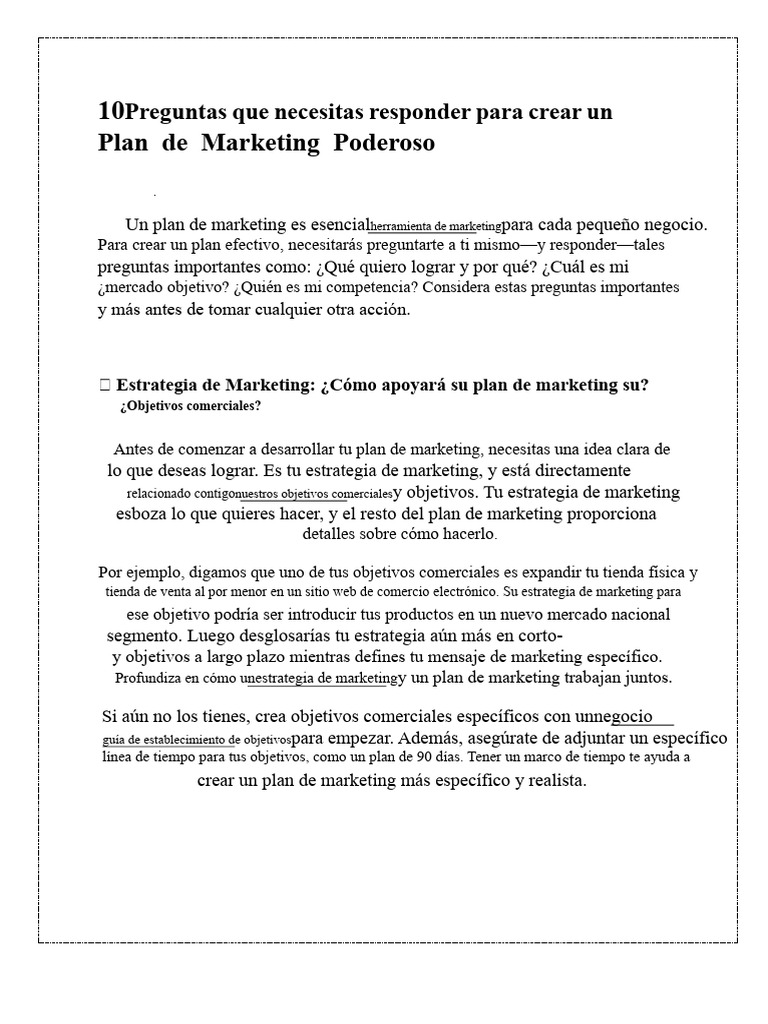 Plan de Marketing para Pequeños Negocios | PDF | Marketing | Análisis FODA