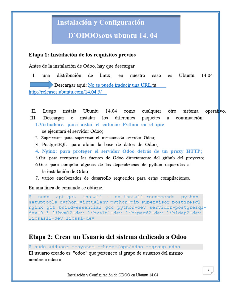 Configuración de Odoo en Ubuntu 14.04 | PDF | Ingeniería de software ...