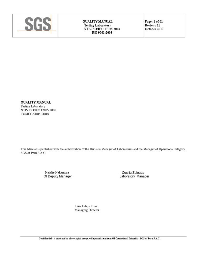 SGS Peru Quality Manual Overview | PDF | Quality Management ...