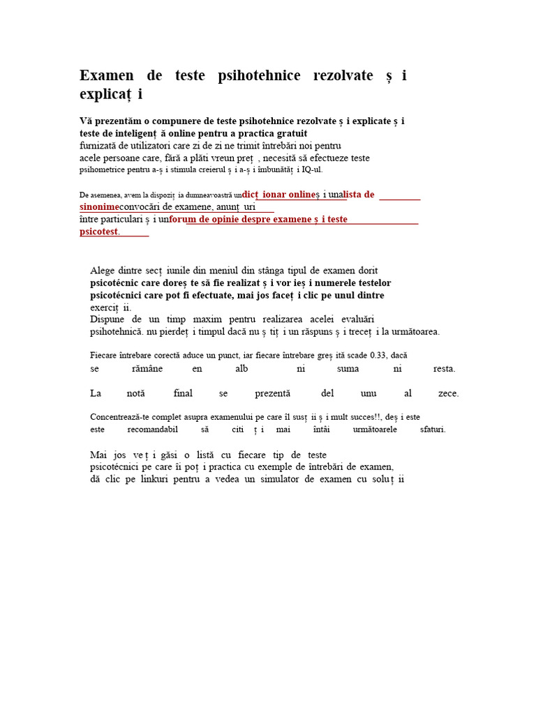 Examinări de Teste Psihotehnice Rezolvate Și Explicate | PDF