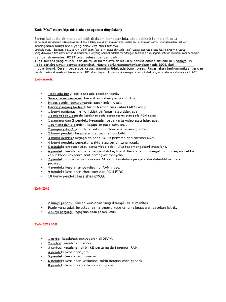 Arti Kode POST dan Suara Bip BIOS | PDF