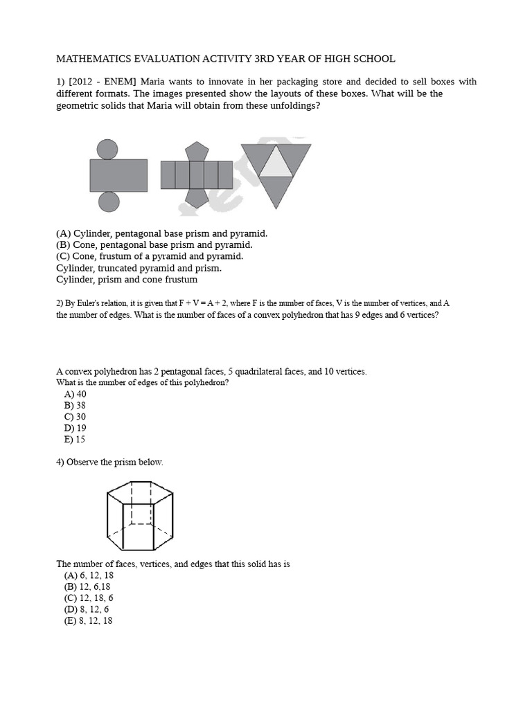 High School Math Evaluation Questions | PDF | Geometric Objects | Geometry