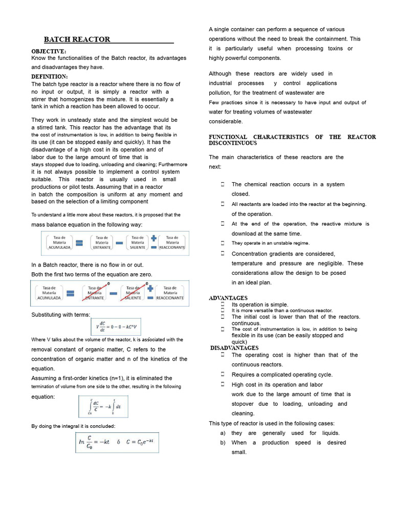 Batch Reactor: Functions & Applications | PDF | Chemical Reactor ...