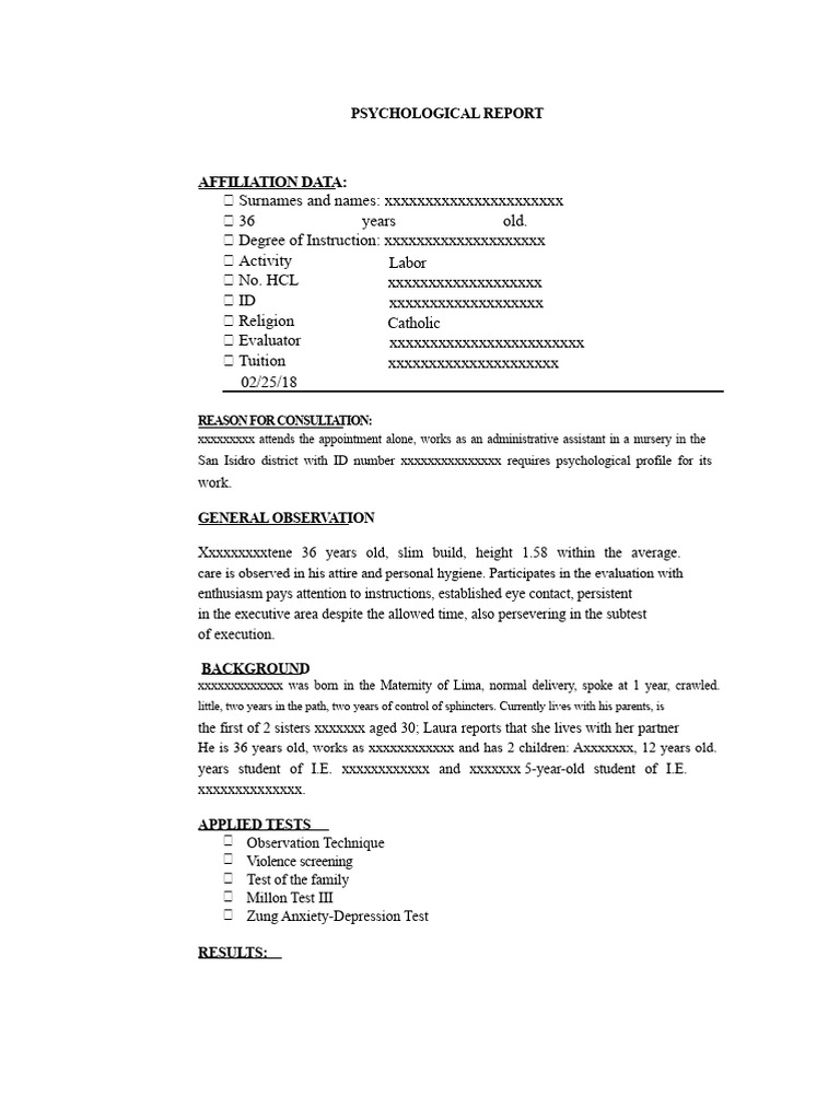 Psychological Report Model | PDF